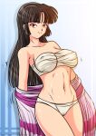 1girl alluring inuyasha panties sango sarashi shadako26 undressing voluptuous white_panties wrappings