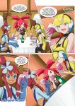 3_girls 3girls asuna_(pokemon) bbmbbf blue_eyes clothed comic elesa elesa_(pokemon) flannery hair_over_one_eye kamitsure_(pokemon) leggins nintendo palcomix pokemon pokepornlive red_eyes shorts skyla skyla_(pokemon) tagme truth_or_dare