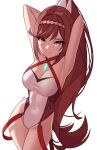 1girl 1girl 1girl 2020s 2024 absurd_res alluring alternate_costume arms_behind_head bare_hips big_breasts blush cleavage glimmer_(xenoblade) high_res light-skinned_female light_skin looking_at_viewer matching_hair/eyes one-piece_bikini pin_up red_eyes red_hair smile standing swimsuit thighs very_long_hair x_xith_x xenoblade_(series) xenoblade_chronicles_3 xenoblade_chronicles_3:_future_redeemed