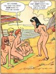  archie_andrews archie_comics beach black_hair blonde_hair breasts cleavage comic edit erection humor multiple_girls nipples nude nude_beach nude_female public_nudity pussy red_hair sunglasses veronica_lodge yelling 