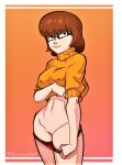 glasses pulling_panties_down scooby-doo shaved_pussy thighs velma_dinkley