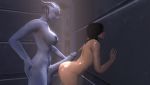 animated asari big_breasts big_penis blue_skin breasts futanari gif human intersex liara_t'soni mass_effect miranda_lawson newhalf penis shower