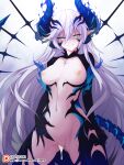 1girl 1girl 1girl areola big_breasts blue_eyes breasts cowboy_shot crotchless demon_girl dripping_semen elsword eyebrows_visible_through_hair gluteal_fold grin hair_between_eyes half-closed_eyes high_resolution horn horns iblis_(elsword) long_hair looking_at_viewer luciela_r._sourcream multiple_horns nakadashi navel nipples parted_lips patreon_logo pointed_ears revealing_clothes semen shaded_face smile tail very_high_resolution waero white_hair