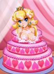 1_girl 1girl birthday blonde_hair blue_eyes blush breasts cake crown earrings female food highres jewelry nintendo princess_peach princess_rosalina sigurd_hosenfeld sigurdhosenfeld solo super_mario_bros.