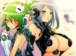 2girls :3 breasts cleavage console game_console green_hair grey_eyes grey_hair huge_breasts iphone-tan large_breasts manyakis microsoft mike_inel multiple_girls personification product_girl ps3-tan red_eyes red_ring_of_death xbox_360 xbox_360-tan