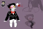  1boy 2d 2d_(artwork) badkat03 black_hair black_tongue bottomless bowtie darkner deltarune deltarune_chapter_2 digital_media_(artwork) erection first_porn_of_character genitals glasses grin humanoid long_nose long_tongue male male_humanoid male_only penis pointy_nose reference_image reference_sheet simple_background sketch solid_color_background spamton_g._spamton suit tentacle tentacle_tongue third-party_source undertale_(series) video_game_character video_games white_body 