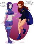 big_breasts breasts clothes_swap costume_swap costume_switch dc dc_comics dcau raven_(dc) starcross starfire teen_titans yuri