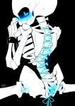  1boy 2d animated_skeleton artist_name black_background blue_blush blue_eyes blush bondage bottom_sans bound_wrists handcuffed handcuffs heart_eyes heki_(miss60250) looking_at_viewer male monster monster_boy nude sacrum_lacing sans sans_(undertale) simight skeleton solo_male submissive sweat thread uke_sans undead undertale undertale_(series) 