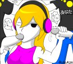  ... 1girl 2boys black_eyes blonde blonde_hair grey_penis grey_skin hair handjob japanese_text long_hair mc_adore nintendo orgy pink_shirt precum rhythm_heaven rhythm_tengoku ruleazn so&#039;ra testicles translation_request white_background 