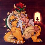 1girl blonde_hair blue_eyes bowser breasts large_penis mario mario_(series) nipples penis princess_peach pussy super_mario_bros.