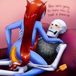 1:1 1:1_aspect_ratio 1boy 1boy1girl 1girl 2010s 2019 2d 2d_(artwork) animated_skeleton anthro backboob black_tank_top black_topwear blue_body blue_skin blush bottomless bottomless_male breasts completely_nude completely_nude_female digital_media_(artwork) duo ear_fins ectopenis english_text female female_anthro female_on_top fins fish fish_girl ganzooky genital_fluids genitals gradient_background hair head_fins hetero humanoid imminent_penetration imminent_sex interspecies long_hair male male/female male_humanoid monster monster_boy monster_girl nsfwsinningsans nude nude_anthro nude_female orange_blush orange_penis orange_popsicle papydyne papyrus papyrus_(undertale) partially_clothed partially_clothed_male penis pillow popsicle precum precum_leaking precum_on_penis red_background red_hair simple_background skeleton straight tank_top text text_on_clothing topwear twitter undead undertale undertale_(series) undyne unseen_female_face very_long_hair video_game_character video_games