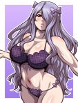 1girl 1girl alluring big_breasts bra camilla_(fire_emblem) cleavage fire_emblem high_res lavender_hair nintendo panties purple_eyes underwear