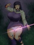 1girl ameoto breasts choker female glowing_eyes hinata_hyuuga huge_breasts hyuuga_hinata large_breasts long_hair naruto panties purple_hair slashed solo torn_clothes underwear wide_hips