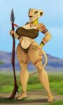  1girl alternate_version_available anthro anthrofied big_ass big_breasts bikini brown_skin el-loko feline female_only lion nala seductive solo solo_female tattoos the_lion_king yellow_skin 