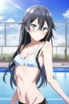 1girl alluring bare_legs bikini black_hair blue_hair breasts nios silf swimming_pool yahari_ore_no_seishun_lovecome_wa_machigatteiru. yukinoshita_yukino