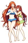  2_girls alluring barefoot bikini bikini_skirt blue_bikini blush brown_eyes brown_hair cordelia_(fire_emblem) feathers fire_emblem fire_emblem_awakening frilled_bikini frills full_body green_bikini groin hair_ornament height_difference linea_alba long_hair mother_&amp;_daughter multiple_girls navel nintendo open_mouth pokey_(artist) red_eyes red_hair severa_(fire_emblem) standing strap_slip swimsuit transparent_background twin_tails v-shaped_eyebrows very_long_hair 