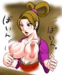 ace_attorney adult bouncing_breasts breasts brown_hair capcom grey_eyes grown_up lipstick mia_fey nipples older_version open_mouth pearl_fey wardrobe_malfunction