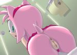 amy_rose animal_ears anus apostle_(artist) ass ass_focus bathroom bottomless eyelashes female_only from_behind furry green_eyes hairband hairless_pussy looking_back open_mouth panties pink_hair pussy rear_view sega solo_female sonic sonic_(series) sonic_the_hedgehog_(series) tail toilet toilet_paper uncensored upskirt