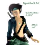  beyond_good_and_evil breasts e_maylie green_nipples jade_(beyond_good_and_evil) no_bra open_shirt 