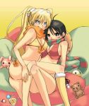  2girls ahegao ahoge bean_bag_chair benoyama bikini bird black_hair blonde_hair boots breasts bunny candy cleavage crossover duck erect_nipples genderswap genderswap_(mtf) lakuen legs lollipop luffyko midriff monkey_d._luffy multiple_girls nail_polish naruko naruto naruto_uzumaki one_piece orange_bikini orange_scarf scar scarf short_hair striped_scarf stuffed_animal stuffed_toy swimsuit swirl_lollipop teddy_bear twin_tails underboob yellow_nails yuri 