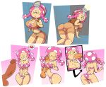 ass big_breasts bikini fellatio long_hair multicolored_hair mushroom oral paizuri paizuri_under_clothes penis penis_between_breasts smile super_mario_bros. testicle toadette twin_tails