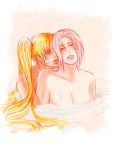 blonde_hair blue_eyes breasts closed_eyes genderswap hair long_hair musesilver naruko naruto naruto_uzumaki nude pink_hair sakura_haruno sexy_no_jutsu twin_tails yuri