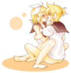  1boy 1girl bad_feet bad_id barefoot blonde_hair blush bottomless brother_and_sister french_kiss hetero hug hugging incest kagamine_len kagamine_rin kissing len_kagamine rin_kagamine ryou_(fallxalice) ryou_(pixiv247657) sex siblings sitting straddling tears tongue twincest twins upright_straddle vaginal vocaloid 