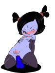 1girl anal_insertion anthro anus black_hair blush dildo dildo_in_ass flat_chest muffet one_eye_open pigtails spider_girl undertale vagina white_background