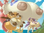 3girls big_breasts blush breast_hold breasts delcatty enecoro furry gigantic_breasts latias multiple_tails nipples pokemon rabid_(artist) raichu wide_hips