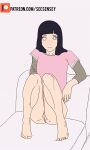 1girl adult boruto:_naruto_next_generations clothed clothing hinata_hyuuga legs long_hair naruto naruto_(series) no_panties pussy secsensey sitting smile sofa