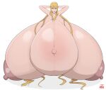 blonde_hair blue_eyes elf gigantic_breasts hyper_pregnancy pointy_ears pregnant pregnant_belly pregnant_female very_long_hair zeruxu