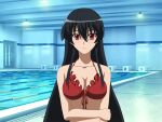 1girl akame_(akame_ga_kill!) akame_ga_kill! alluring bikini black_hair long_hair red_bikini red_eyes swimming_pool wallpaper