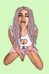 1girl big_breasts big_penis closed_eyes cosplay futa futa_only futanari girlfriend handjob kneel masturbation masturbation penis pink purple_hair tongue tongue_out wrd