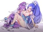  2_girls 4:3_aspect_ratio blue_eyes blue_hair blush breast_sucking breasts breath choker cure_diamond cure_sword dokidoki!_precure earrings heart hishikawa_rikka jewelry kenzaki_makoto long_hair magical_girl medium_breasts multiple_girls negom nipples ponytail precure purple_eyes purple_hair saliva short_hair spade_earrings sweat tied_hair yuri 