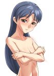  baanin blue_hair blush brown_eyes crossed_arms flat_chest idolmaster kisaragi_chihaya long_hair miyabi_maou nude 