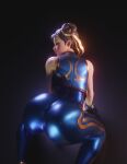 1girl 1girl 1girl 3d 3d_(artwork) ass back_view bodysuit brown_hair capcom chun-li dat_ass epic_games female_only fortnite hair_buns high_res looking_at_viewer looking_back narrowed_eyes round_ass solo_female squatting street_fighter thick_ass threedust