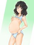 1girl amagami black_eyes black_hair blush breasts camisole collarbone female looking_at_viewer messy_hair myu-po navel nipples no_bra panties pregnant shirt_lift short_hair small_breasts smile solo standing tanamachi_kaoru underwear