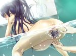 1girl ass birth black_hair blush breasts censored clenched_teeth closed_eyes dutch_angle from_behind hair hands kanzaki_kaori labor legs long_hair myu-po nude pain ponytail pregnant pussy teeth to_aru_majutsu_no_index under_water underwater