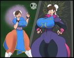  1girl 2_girls capcom chun-li da-fuze huge_breasts juri_han massive_ass massive_thighs street_fighter transformation twinning 