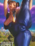 1girl 1girl 3d 3d_(artwork) areola areola_slip asian asian_female ass big_ass breasts cameltoe capcom chun-li epic_games exposed_breasts female_only fortnite light-skinned_female light_skin nipple_slip nipples no_panties pussy_bulge pussy_lips spread_legs standing_on_one_leg standing_split street_fighter thick_thighs threedust