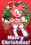 1girl 2016 amy_rose ass blush boots breasts christmas coolblue footwear furry gloves green_eyes happy headband nude open_mouth pink_hair present pussy_juice sega short_hair signature sonic_(series) text vaginal_insertion