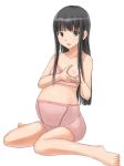  1girl bad_feet barefoot black_hair bra breast_milk breasts feet futami_eriko kimi_kiss lactation lingerie long_hair miyuuhodoh myu-po nipples pregnant solo underwear 