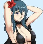 1girl 1girl 1girl alisa_(vallurite) alluring alternate_costume bikini black_bikini black_swimsuit blue_eyes byleth_(female)_(summer)_(fire_emblem) byleth_(fire_emblem) byleth_(fire_emblem)_(female) cleavage female_only fire_emblem fire_emblem:_three_houses fire_emblem_heroes nintendo official_alternate_costume swimsuit teal_hair