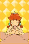 1girl animated animated_gif blue_eyes breasts brown_hair crown earrings fellatio gif jewelry mario_(series) minus8 nintendo nipples oral paizuri paizuri_lead_by_female pov ppppu princess_daisy princess_peach sex short_hair super_mario_bros. super_mario_land uncensored