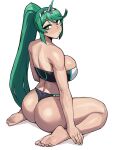 1girl 1girl alluring ass big_breasts bikini breasts commission dat_ass donburikazoku green_eyes green_hair high_res hips light-skinned_female light_skin long_hair nintendo onytail pneuma_(xenoblade) simple_background thick_thighs thighs wide_hips xenoblade_(series) xenoblade_chronicles_2