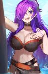  1girl 1girl 1girl :d alternate_costume armband bare_shoulders big_breasts bikini black_bikini black_choker black_swimsuit blush chocojax choker cleavage female_only fire_emblem fire_emblem:_three_houses fire_emblem_heroes fire_emblem_warriors:_three_hopes hair_over_one_eye hand_on_own_chest high_res long_hair looking_at_viewer navel nintendo nose_blush official_alternate_costume open_mouth purple_eyes purple_hair shez_(fire_emblem) shez_(fire_emblem)_(female) shez_(summer)_(fire_emblem) smile stomach strapless strapless_bikini swimsuit upper_body very_long_hair water 