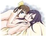 2_girls bed breasts ga-rei ga-rei_zero girl_on_top green_eyes hair_bow hair_ribbon izumi_mami kasuga_natsuki looking_at_viewer love lying lying_on_person multiple_girls mutual_yuri nipples nude sabachiyo_land yuri