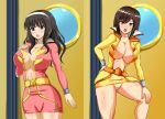  2_girls ahim_de_famille alluring big_breasts blue_eyes breasts brown_eyes cleavage female_abs female_only jigoku_potion kaizoku_sentai_gokaiger legs luka_millfy multiple_girls pirate_suit posing princess smile submarine super_sentai underwater voluptuous 