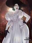  alcina_dimitrescu brown_hair earrings gigantic_ass gigantic_breasts hand_on_hip hourglass_figure iacolare jacogram lady_dimitrescu milf monster_girl resident_evil resident_evil_8:_village sexy sexy_ass sexy_body sexy_breasts vampire white_dress yellow_eyes 