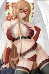 alluring angel_wings aslind_samure aslindsamure asuna_(sao) auburn_hair bra brown_eyes eye_mask lingerie panties sword_art_online underwear